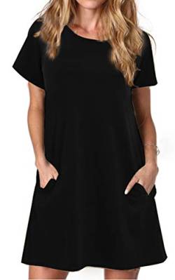 ANCAPELION Damen Kurzarm T-Shirt Kleid Freizeitkleid A-Linie Minikleid Kurz Sommerkleid Lose Tunika Rundhals Langes Shirt Schwarz M von ANCAPELION