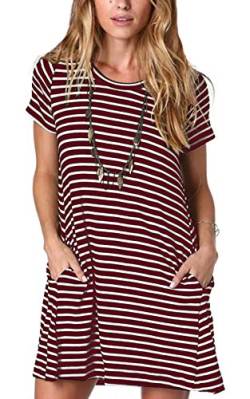 ANCAPELION Damen Kurzarm T-Shirt Kleid Freizeitkleid A-Linie Minikleid Kurz Sommerkleid Lose Tunika Rundhals Langes Shirt Streifen XXL von ANCAPELION