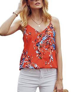 ANCAPELION Damen Sommer Bluse à„rmellose Chiffon Tank Top V-Ausschnitt Shirt Elegant Weste Hemdbluse Loose fit T Shirt mit Trägern,Blume-14, L(EU 42-44) von ANCAPELION