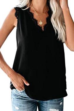 ANCAPELION Damen Sommer Weste Top Ärmellose Oberteile Chiffon Tank Tops Lace Shirt V-Ausschnitt Casual Lose Bluse für Frauen Schwarz M von ANCAPELION