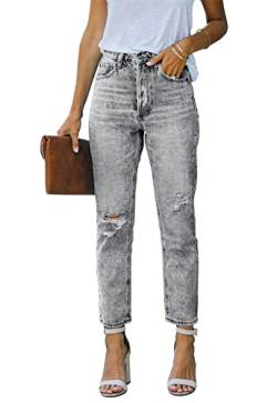 Ancapelion Damen-Jeans mit hoher Taille, Knöchel, abgenutzt, hohe Taille, gerades Bein, Stretch-Denim-Jeans, grau, L von ANCAPELION