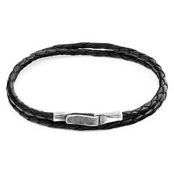 ANCHOR & CREW Kohle-Schwarzes Liverpool Silber Und Geflochtenes Lederarmband - Mann - 19cm von ANCHOR & CREW