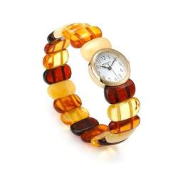 ANDANTE Premium Collection - Damen Armbanduhr in Gold aus natürlichem Ostsee Bernstein „Multicolor Ostsee Bernstein“ - Japanisches Miyota-Quarzwerk - Mineralglas von ANDANTE