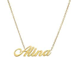ANDANTE Premium Collection - Namenskette Alina 14K Gold Edelstahl Halskette Personalisierte Kette mit Namen - längenverstellbar 43 cm - 48 cm von ANDANTE