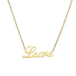 ANDANTE Premium Collection - Namenskette Laura 14K Gold Edelstahl Halskette Personalisierte Kette mit Namen - längenverstellbar 43 cm - 48 cm von ANDANTE
