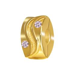 ANDANTE-Stones 14K Gold Bead Charm Clip Stopper mit Zirkonia (Rosa) Element Kugel für European Beads + Organzasäckchen von ANDANTE
