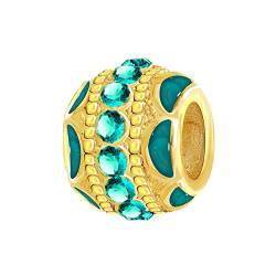 ANDANTE-Stones 14K Gold Bead mit 14 türkisfarbenen Glaskristallsteinen - Element Kugel für European Beads Modul Armband + Organzasäckchen von ANDANTE