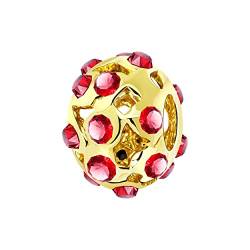 ANDANTE-Stones 14K Gold Bead mit Glaskristallsteinen in Rot Element Kugel für European Beads Modul Armband + Organzasäckchen von ANDANTE