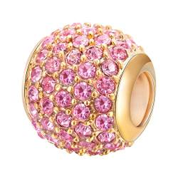 ANDANTE-Stones 14K Gold Pavé Strass Bead Charm mit rosafarbenen Kristallsteinen - Element Kugel für European Beads + Organzasäckchen von ANDANTE