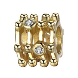 ANDANTE-Stones 925 Sterling Silber Gold Bead Charm mit weißen Zirkoniasteinen - Element Kugel für European Beads + Organzasäckchen von ANDANTE