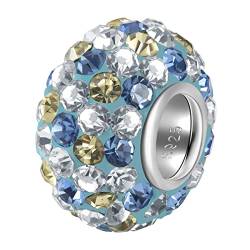 ANDANTE-Stones 925 Sterling Silber Kristall Strass Bead Charm * Blaue Lagune * Hellblau Gelb Weiß - Element Kugel für European Beads + Organzasäckchen von ANDANTE