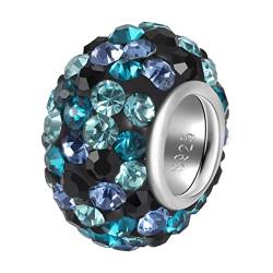 ANDANTE-Stones 925 Sterling Silber Kristall Strass Bead Charm * Shiny Night * Blau Türkis Schwarz Element Kugel für European Beads + Organzasäckchen von ANDANTE