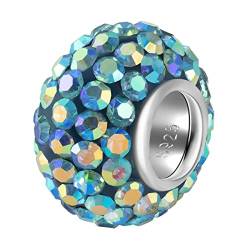 ANDANTE-Stones 925 Sterling Silber Kristall Strass Bead Charm irisierend Blaugrün ** Deep Ocean ** Element Kugel für European Beads Modul Armband + Organzasäckchen von ANDANTE