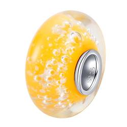 ANDANTE-Stones 925 Sterling Silber Murano Glas Bead Charm Fluorescent (Gelb) Nachtleuchtend - Element Kugel für European Beads + Organzasäckchen von ANDANTE