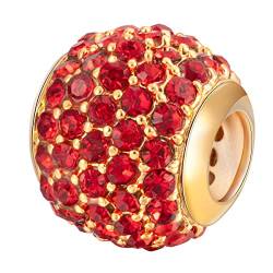 ANDANTE-Stones Gold Pavé Strass Bead Charm mit funkelnden Zirkoniasteinen (Rubin) Element Kugel für European Beads + Organzasäckchen von ANDANTE