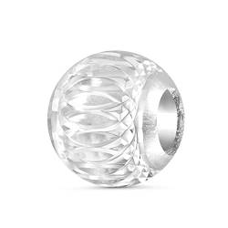 ANDANTE-Stones Silber Bead Charm (Silber) mit silberner Verzierung - Element Kugel für European Beads + Organzasäckchen von ANDANTE