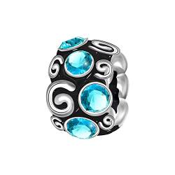 ANDANTE-Stones Silber Bead Fresko mit 8 cyanblauen Glaskristallsteinen - Element Kugel für European Beads + Organzasäckchen von ANDANTE