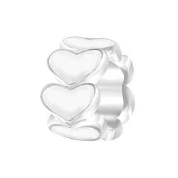 ANDANTE-Stones Silber Bead mit 7 weißen Herzen - Element Kugel für European Beads + Organzasäckchen von ANDANTE