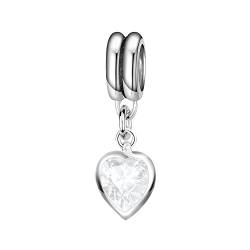 ANDANTE-Stones Silber Dangle Bead White Heart Element Kugel für European Beads + Organzasäckchen von ANDANTE