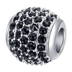 ANDANTE-Stones Silber Pavé Strass Bead Charm mit schwarzen Kristallsteinen - Element Kugel für European Beads + Organzasäckchen von ANDANTE