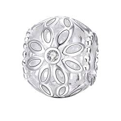 Andante-Stones 925 Sterling Silber Kristall Bead Charm Daisy mit CZ Zirkonia - Element Kugel für European Beads + Organzasäckchen von ANDANTE