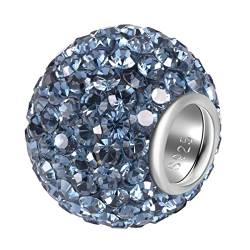 Andante-Stones 925 Sterling Silber Kristall Glitzer Strass Bead Charm"NAVY"als Kettenanhänger oder Element für Bettelarmbänder + Organzasäckchen von ANDANTE