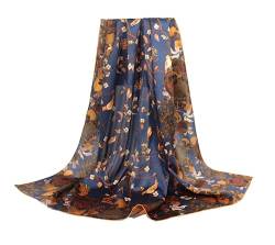 ANDANTINO Schal aus 100% reiner Maulbeerseide, 110 cm, groß, quadratisch, leicht, Kopftuch und Schal, für Damen, mit Geschenkverpackung, Blaue Blumen und Vögel, 42 von ANDANTINO