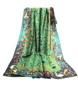 ANDANTINO Schal aus 100% reiner Maulbeerseide, 110 cm, groß, quadratisch, leicht, Kopftuch und Schal, für Damen, mit Geschenkverpackung, Jadegrüne Vögel, L von ANDANTINO