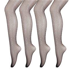 ANDIBEIQI 4 Paar Damen Netzstrumpfhosen mit Diamanten, Feinstrumpfhosen, Strumpfhosen Damen Mesh Strümpfe Frauen Fischnetz Netzstrümpfe Socken Strumpfe von ANDIBEIQI