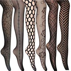 ANDIBEIQI 6 Paar Damen Strumpfhose Netzstrumpfhosen Feinstrumpfhosen Leggings Muster Elastisch Schwarz von ANDIBEIQI