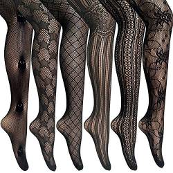 ANDIBEIQI 6 Paar Damen Strumpfhose Netzstrumpfhosen Feinstrumpfhosen Leggings Muster Elastisch Schwarz von ANDIBEIQI