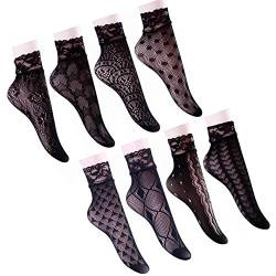 ANDIBEIQI 8 Paar Damen Fischnetz S?ckchen Netz Socken Netzstr¨¹mpfe Kristall Spitze Socken S?ckchen Transparente Lace Strumpf Spitzensocken Gothic Sommer von ANDIBEIQI