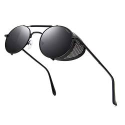 ANDOILT Steampunk Sonnenbrille Herren Damen Runde Retro Vitage Sonnenbrillen UV400 Schutz Metall Rahmen Schwarzer Rahmen Graue Linse von ANDOILT