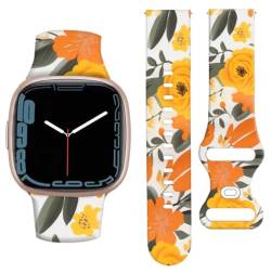 ANDRIU Kompatibel mit Versa 2 / Versa / Versa Lite Band für Damen und Mädchen, niedliches, farbechtes Ersatz-Sportarmband für Versa SE Smartwatch (orangefarbenes Blumenmuster) von ANDRIU