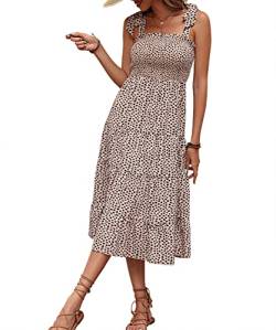 ANEWISH Damen Sommerkleid mit Leopardenmuster,Midikleid Sommer,Elegant Damen Strapskleid Freizeitkleid Strandkleid Tunikakleid M von ANEWISH