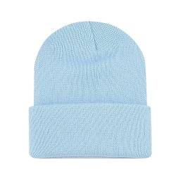 ANEWISH Unisex Warme Beanie Strickmütze,Wintermütze für Damen und Herren,Feinstrick Mütze,Doppelt Gestrickt Bunte Hüte - Himmelblau von ANEWISH