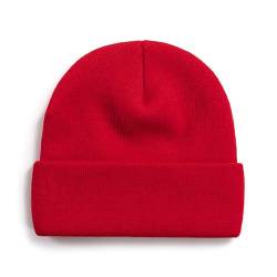 ANEWISH Unisex Warme Beanie Strickmütze,Wintermütze für Damen und Herren,Feinstrick Mütze,Doppelt Gestrickt Bunte Hüte - Rot von ANEWISH