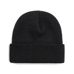 ANEWISH Unisex Warme Beanie Strickmütze,Wintermütze für Damen und Herren,Feinstrick Mütze,Doppelt Gestrickt Bunte Hüte - Schwarz von ANEWISH