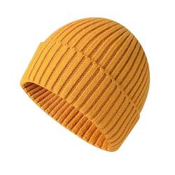 ANEWISH Unisex Warme Beanie Strickmütze,Wintermütze für Herren und Damen,Feinstrick Mütze, Weich und Dick,Bunte Skimütze Radfahrer Mütze - Gelb von ANEWISH