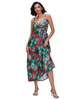 Sommerkleid Damen Ärmelloses Kleid mit Sling-Print V-Ausschnitt Kleider Freizeitkleid Elegant Strandkleider Langer Rock Midikleid Sommer (Stil 1-XL) von ANEWISH