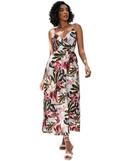 Sommerkleid Damen Ärmelloses Kleid mit Sling-Print V-Ausschnitt Kleider Freizeitkleid Elegant Strandkleider Langer Rock Midikleid Sommer (Stil 2-S) von ANEWISH