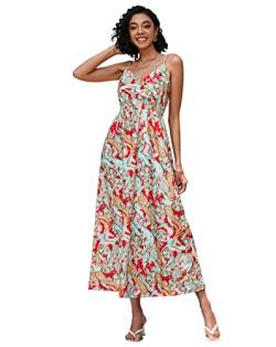 Sommerkleid Damen Ärmelloses Kleid mit Sling-Print V-Ausschnitt Kleider Freizeitkleid Elegant Strandkleider Langer Rock Midikleid Sommer (Stil 3-L) von ANEWISH