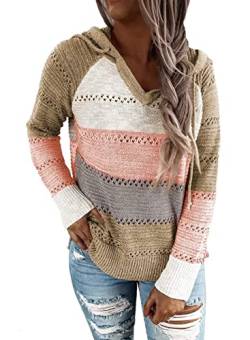 ANFTFH Damen Pullover modisch Kapuzenpullover Lange Ärmel V-Ausschnitt Bluse Sweater Tops Khaki M von ANFTFH