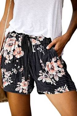 ANFTFH Damen Shorts Damen Onlturner Paper Bag WVN Noos Shorts Kurze Hose Sweatpants Freizeitshorts Laufshorts Baumwolle Gym Fitness Shorts Schwarze Blume M von ANFTFH