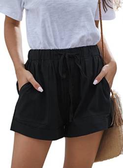 ANFTFH Damen Shorts Sommer High Waist Elastisch Freizeitshorts Kordelzug Kurze Hosen mit Taschen Schwarz XXL von ANFTFH