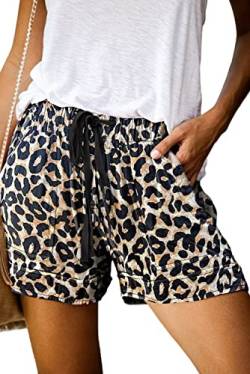 ANFTFH Damen Solid Color Kordelzug Shorts mit Taschen lose beiläufige Hosen Leopardenmuster L von ANFTFH