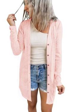 ANFTFH Damen Strickjacke Langarm Offene Strickmantel Lang Casual Cardigan mit V-Ausschnitt Hellrosa S von ANFTFH