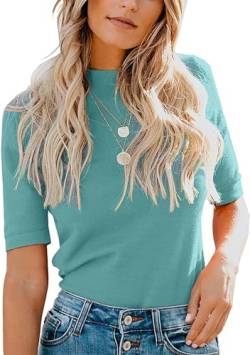 ANFTFH Damen Tops Dressy Casual Kurzarm Tops Mock Turtleneck Business T-Shirts Hellgrün L von ANFTFH