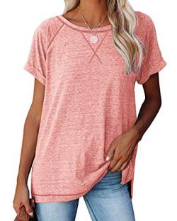 ANFTFH Kurzarm Shirt Damen t-Shirts Einfaches kurzärmeliges Oberteil Sommerkleider Damen Tshirt Kleid Damen Rosa S von ANFTFH