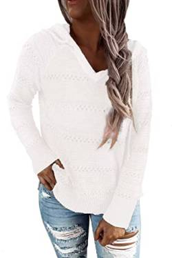 ANFTFH Leichte Kapuzenpullover Damen Hollow Out Hoodies V-Ausschnitt Langarm Kordelzug Pullover Weiß XXL von ANFTFH